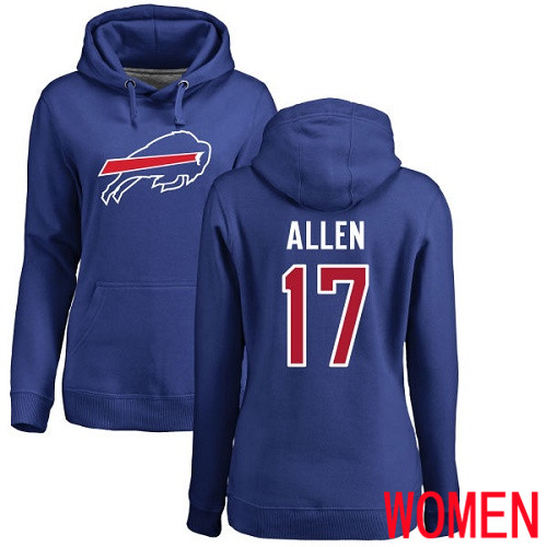 NFL Women Buffalo Bills #17 Josh Allen Royal Blue Name and Number Logo Pullover Hoodie Sweatshirt